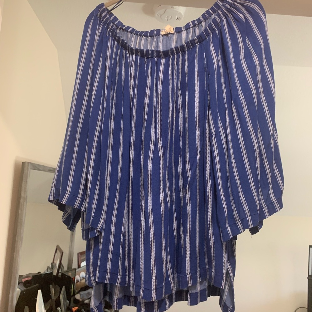 Women's Blue Striped Off-Shoulder Top